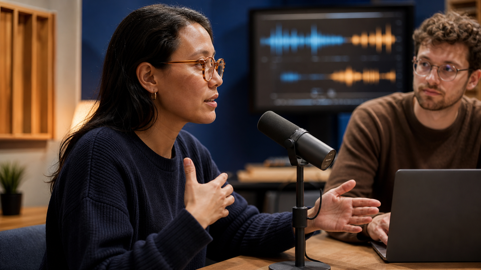 Speech research session with microphone and abstract waveform interface